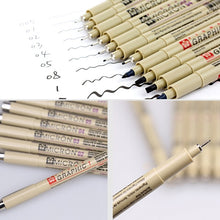 Load image into Gallery viewer, 2 PCS Archival Pigment Ink Drawing Fineliner Pens Nib Manga Micron Pen, 0.25mm, 0.3mm, 0.35mm, 0.45mm, 0.5mm