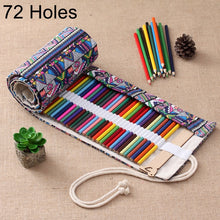 Load image into Gallery viewer, 72 Slots Ethnic Print Pen Bag Canvas Pencil Wrap Curtain Roll Up Pencil Case Stationery Pouch, 72 Slots