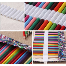 Load image into Gallery viewer, 72 Slots Ethnic Print Pen Bag Canvas Pencil Wrap Curtain Roll Up Pencil Case Stationery Pouch, 72 Slots