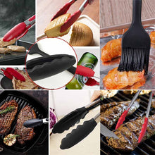 Load image into Gallery viewer, 12 inch Silicone Non-slip Food Bread Barbecue BBQ Clip Tongs Kitchen Tools, 12 inch Black, 12 inch Red
