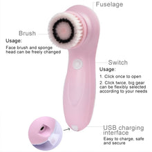 Load image into Gallery viewer, 1.2W USB Charging Electronic Cleaning Face Beauty Instrument Pores Nose Blackhead Facial Cleansing Brush, 6 in 1