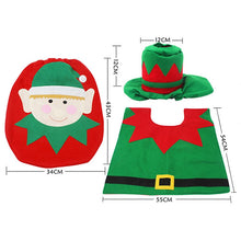 Load image into Gallery viewer, Fancy Christmas Decoration Happy Santa Elf Toilet Seat Cover Rug Bathroom Set, Elf
