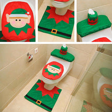 Load image into Gallery viewer, Fancy Christmas Decoration Happy Santa Elf Toilet Seat Cover Rug Bathroom Set, Elf