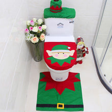 Load image into Gallery viewer, Fancy Christmas Decoration Happy Santa Elf Toilet Seat Cover Rug Bathroom Set, Elf