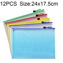 Load image into Gallery viewer, 12 PCS Zipper Plastic Mesh Stationery Bag, Random Color Delivery (A5, Size: 24x17.5cm), A5, Size: 24x17.5cm