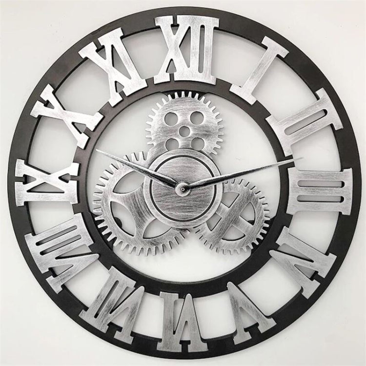 Retro Wooden Round Single-sided Gear Clock Rome Number Wall Clock, Diameter: 35cm, Rome Number 35cm, Rome Number  35cm