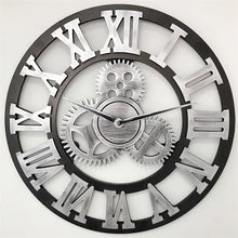 Load image into Gallery viewer, Retro Wooden Round Single-sided Gear Clock Rome Number Wall Clock, Diameter: 35cm, Rome Number 35cm, Rome Number  35cm