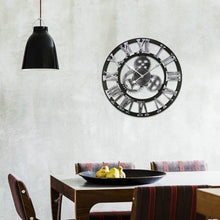 Load image into Gallery viewer, Retro Wooden Round Single-sided Gear Clock Rome Number Wall Clock, Diameter: 35cm, Rome Number 35cm, Rome Number  35cm