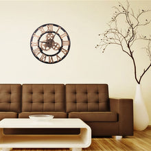 Load image into Gallery viewer, Retro Wooden Round Single-sided Gear Clock Rome Number Wall Clock, Diameter: 40cm, Rome Number  40cm