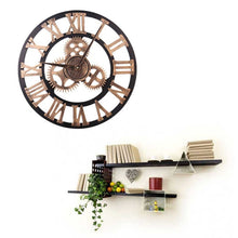 Load image into Gallery viewer, Retro Wooden Round Single-sided Gear Clock Rome Number Wall Clock, Diameter: 40cm, Rome Number  40cm