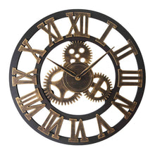Load image into Gallery viewer, Retro Wooden Round Single-sided Gear Clock Rome Number Wall Clock, Diameter: 58cm, Rome Number 58cm