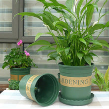 Load image into Gallery viewer, Flower Pots Plant Nursery Pots Plastic Pots Creative Gallons Pots with Tray,Size:12*16*12cm, Random Text Background Color Delivery, 12*16*12cm