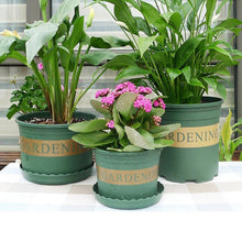 Load image into Gallery viewer, Flower Pots Plant Nursery Pots Plastic Pots Creative Gallons Pots with Tray,Size:12*16*12cm, Random Text Background Color Delivery, 12*16*12cm