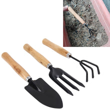 Load image into Gallery viewer, Rake Shovel Digging Trowel 3 in 1  Wooden Handle Metal Head Mini Garden Plant Tool Gardening Tool Garden Flower Tools Garden Tools Combination Set, Plant Tool 3