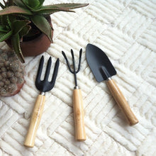 Load image into Gallery viewer, Rake Shovel Digging Trowel 3 in 1  Wooden Handle Metal Head Mini Garden Plant Tool Gardening Tool Garden Flower Tools Garden Tools Combination Set, Plant Tool 3
