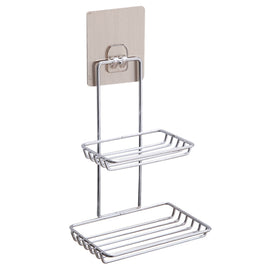 Creative Double Layer Stainless Steel Soap Stand Non-trace Magic Sticker Style Soap Dish Bathroom Shelf, Double Layer Bathroom Shelf