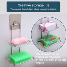 Load image into Gallery viewer, Creative Double Layer Stainless Steel Soap Stand Non-trace Magic Sticker Style Soap Dish Bathroom Shelf, Double Layer Bathroom Shelf