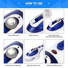 Load image into Gallery viewer, Multifunction Household Handheld Steamer Travel Portable Hand - Held Steam Hanging Hot Machine Ceramic Bottom with Flannelette Brush &amp; Hair Brush &amp; Measuring Cup,US Plug, US Plug Blue, US Plug Purple