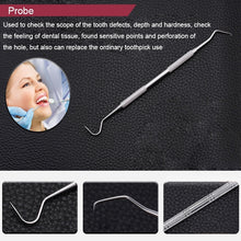 Load image into Gallery viewer, 6 in 1 Dental Tool Set (Stainless Steel Probe + Hoe-shaped Dentist + Sickle Dentist + Tooth Stain Rejection Device + Dental Tweezers + Mouth Mirror), 6 in 1