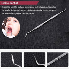 Load image into Gallery viewer, 6 in 1 Dental Tool Set (Stainless Steel Probe + Hoe-shaped Dentist + Sickle Dentist + Tooth Stain Rejection Device + Dental Tweezers + Mouth Mirror), 6 in 1