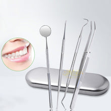 Load image into Gallery viewer, 4 in 1 Dental Tool Set (Stainless Steel Probe + Hoe-shaped Dentist + Dental Tweezers + Mouth Mirror), 4 in 1