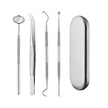 Load image into Gallery viewer, 4 in 1 Dental Tool Set (Stainless Steel Probe + Hoe-shaped Dentist + Dental Tweezers + Mouth Mirror), 4 in 1