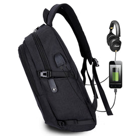 Multi-Function Large Capacity Travel Casual Backpack Laptop Computer Bag with External USB Charging Interface & Headphone Jack & Anti-theft Lock for Men