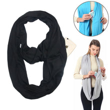 Load image into Gallery viewer, Women Solid Winter Infinity Scarf Pocket Loop Zipper Pocket Scarves