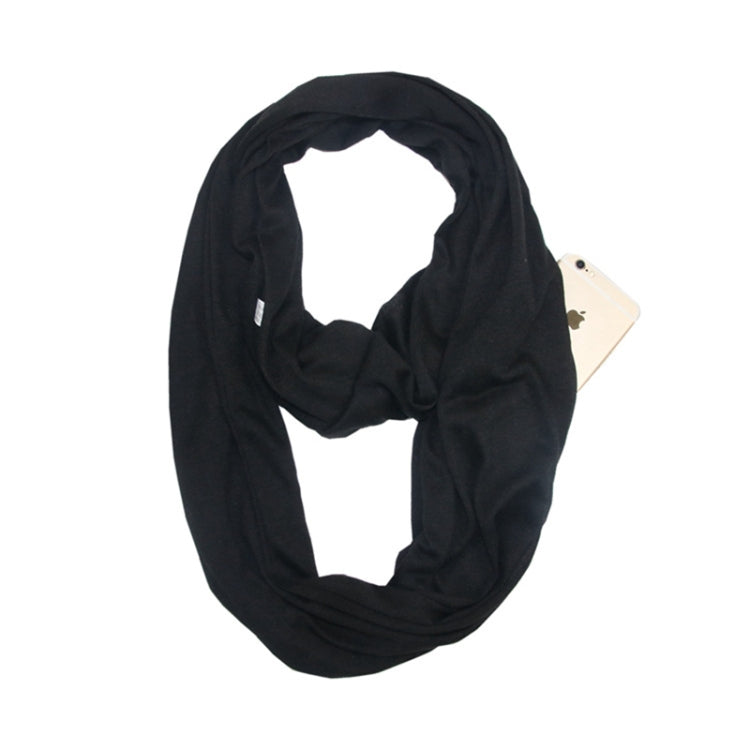 Women Solid Winter Infinity Scarf Pocket Loop Zipper Pocket Scarves