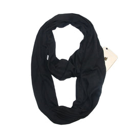 Women Solid Winter Infinity Scarf Pocket Loop Zipper Pocket Scarves