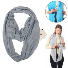 Load image into Gallery viewer, Women Solid Winter Infinity Scarf Pocket Loop Zipper Pocket Scarves