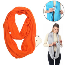 Load image into Gallery viewer, Women Solid Winter Infinity Scarf Pocket Loop Zipper Pocket Scarves