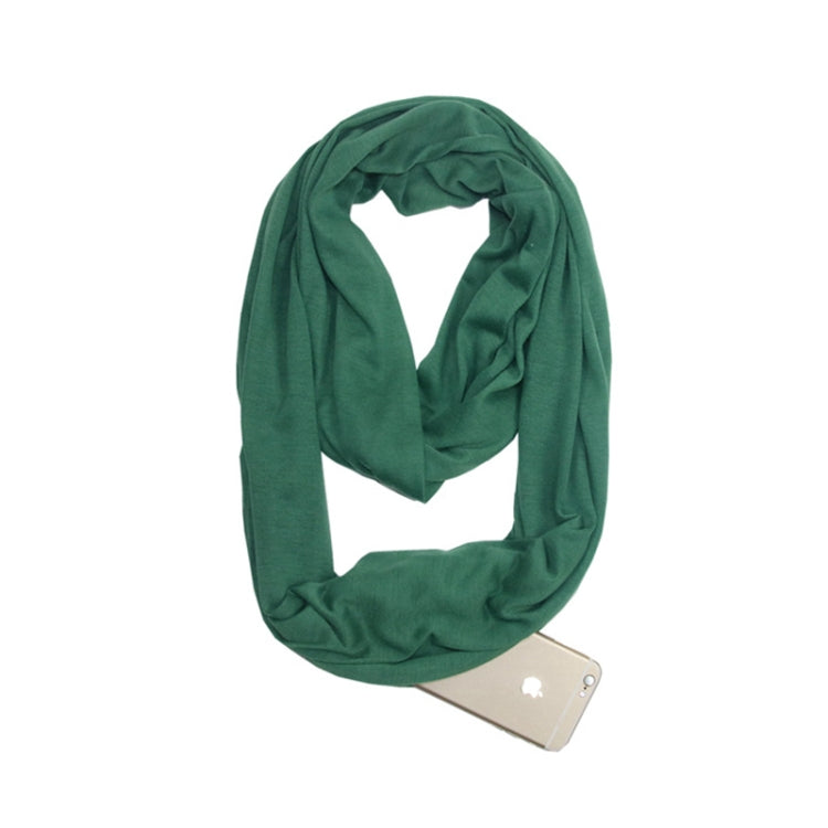 Women Solid Winter Infinity Scarf Pocket Loop Zipper Pocket Scarves