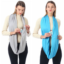 Load image into Gallery viewer, Women Solid Winter Infinity Scarf Pocket Loop Zipper Pocket Scarves