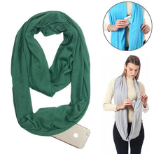 Load image into Gallery viewer, Women Solid Winter Infinity Scarf Pocket Loop Zipper Pocket Scarves
