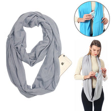 Load image into Gallery viewer, Women Solid Winter Infinity Scarf Pocket Loop Zipper Pocket Scarves