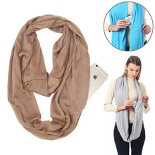 Load image into Gallery viewer, Women Solid Winter Infinity Scarf Pocket Loop Zipper Pocket Scarves
