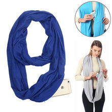 Load image into Gallery viewer, Women Solid Winter Infinity Scarf Pocket Loop Zipper Pocket Scarves