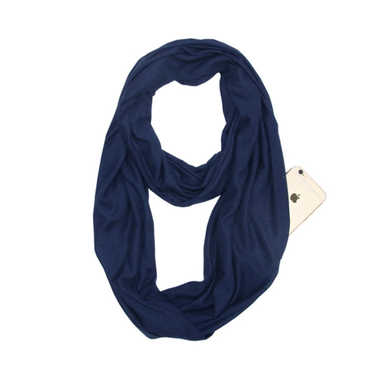 Women Solid Winter Infinity Scarf Pocket Loop Zipper Pocket Scarves
