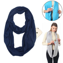 Load image into Gallery viewer, Women Solid Winter Infinity Scarf Pocket Loop Zipper Pocket Scarves