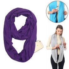 Load image into Gallery viewer, Women Solid Winter Infinity Scarf Pocket Loop Zipper Pocket Scarves