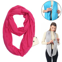 Load image into Gallery viewer, Women Solid Winter Infinity Scarf Pocket Loop Zipper Pocket Scarves