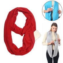 Load image into Gallery viewer, Women Solid Winter Infinity Scarf Pocket Loop Zipper Pocket Scarves