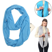 Load image into Gallery viewer, Women Solid Winter Infinity Scarf Pocket Loop Zipper Pocket Scarves