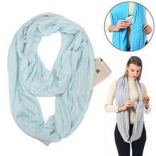 Load image into Gallery viewer, Women Solid Winter Infinity Scarf Pocket Loop Zipper Pocket Scarves