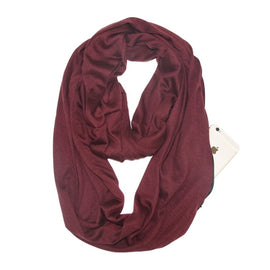 Women Solid Winter Infinity Scarf Pocket Loop Zipper Pocket Scarves