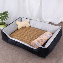 Load image into Gallery viewer, Dog Bone Pattern Big Soft Warm Kennel Pet Dog Cat Mat Blanket, with Rattan Mat &amp; Blanket Size: L, 80×60×15cm, Size: L