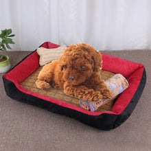 Load image into Gallery viewer, Dog Bone Pattern Big Soft Warm Kennel Pet Dog Cat Mat Blanket, with Rattan Mat &amp; Blanket Size: L, 80×60×15cm, Size: L