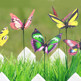 10pcs Colorful Butterflies Garden Ornament Flowerpot Plant Decor Butterfly Stick Garden Decoration Simulation Butterfly, Random Color Delivery, Colorful Butterflies Ornament