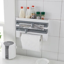 Load image into Gallery viewer, Kitchen Wall Mounted Cling Film Holder Wrap Storage Rack Hanger Rack Cutting Device, Size: 39 x 10 x 24cm, Grey, Khaki